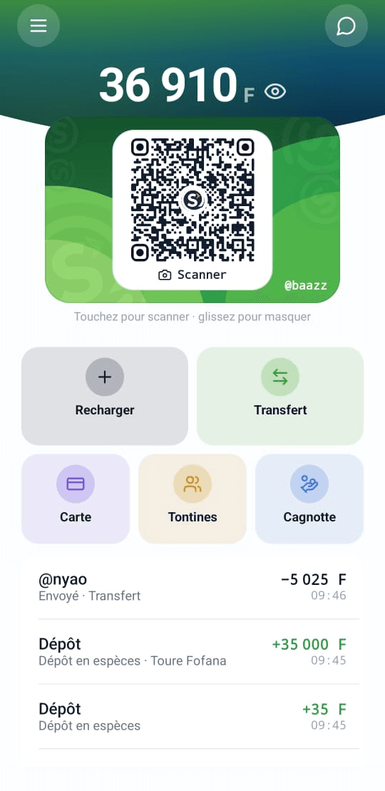 Écran d’accueil de l’application mobile Switag
