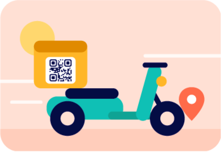 Illustration d’un scooter de livraison avec un QR